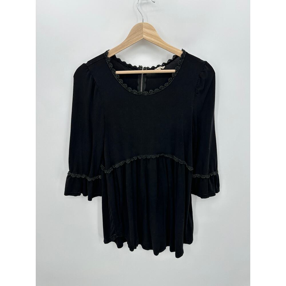 POL Babydoll Top Women Small Black Grunge Goth Boho Witch 1/2‎ Sleeve Stretch